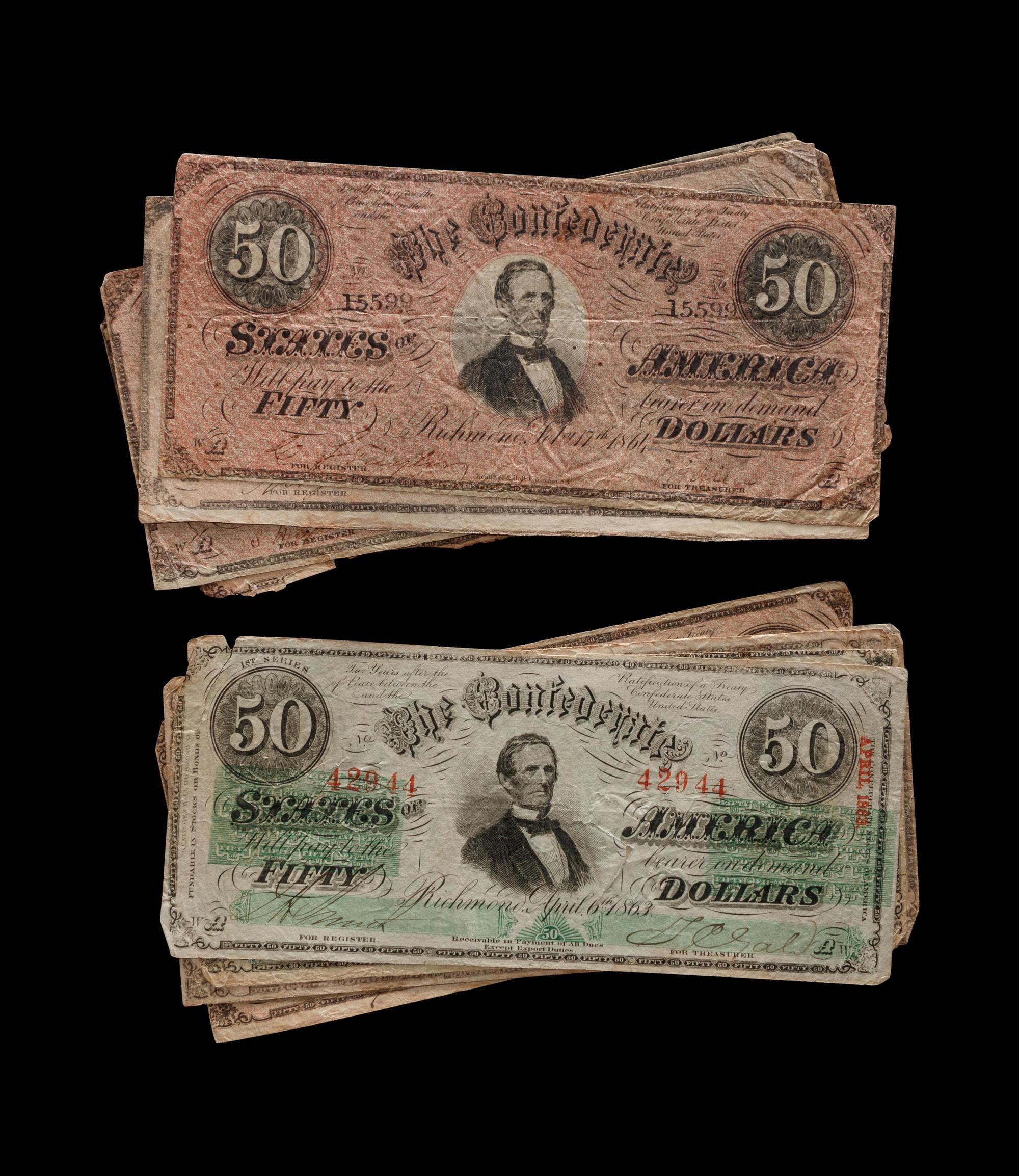 [CONFEDERATE STATES OF AMERICA] A Group of Eleven $50 Notes