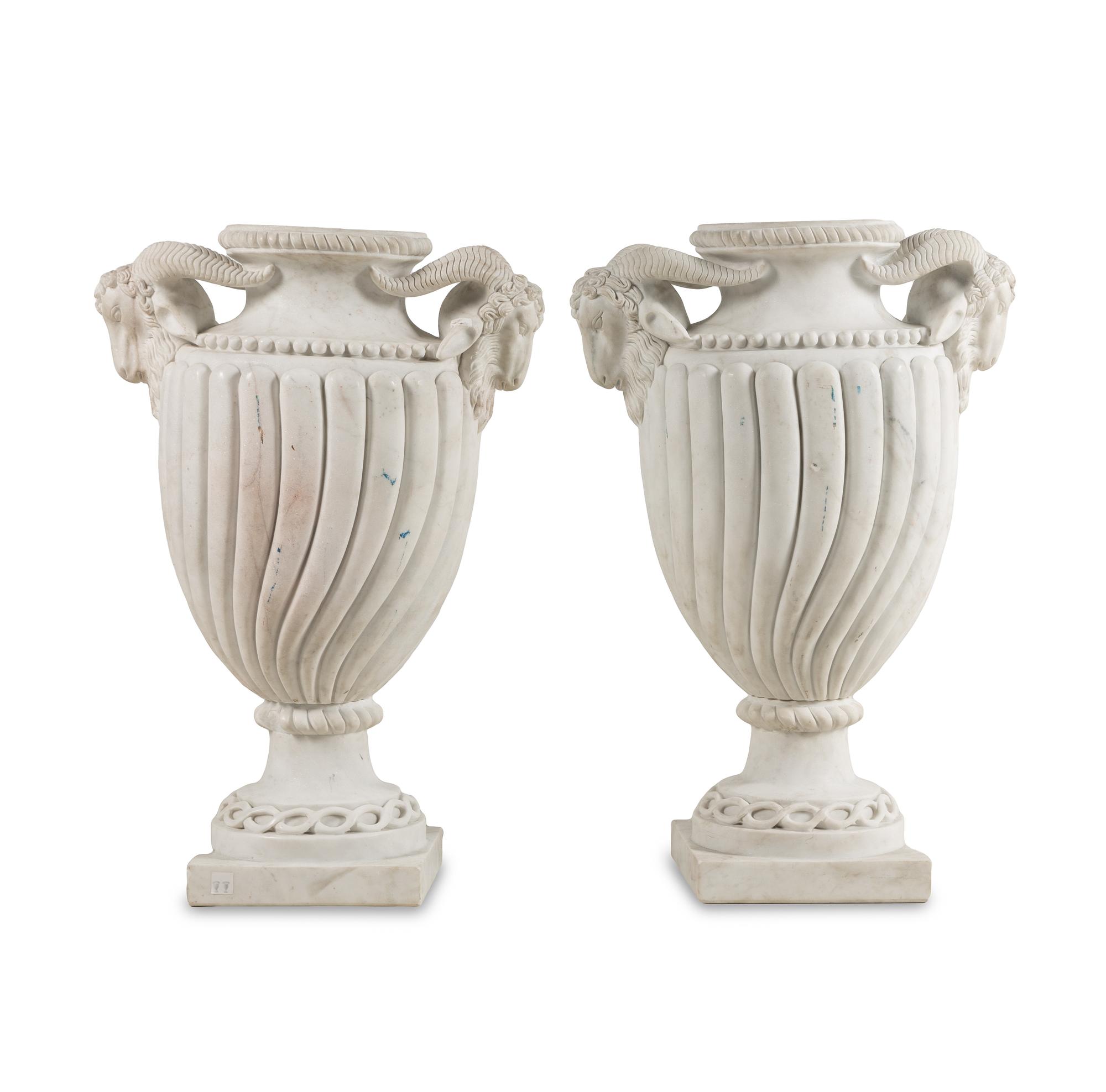 A Pair of Neoclassical Style Marble Urns