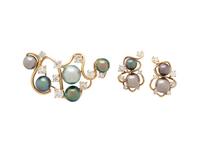 MULTICOLORED CULTURED PEARL AND DIAMOND SET