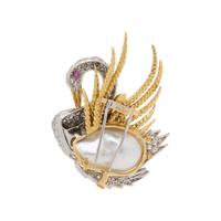 DAVID WEBB, BAROQUE CULTURED PEARL AND DIAMOND SWAN BROOCH