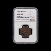 [HAWAII] An 1847 Kamehameha III 1c Coin [NGC AU50 BN]
