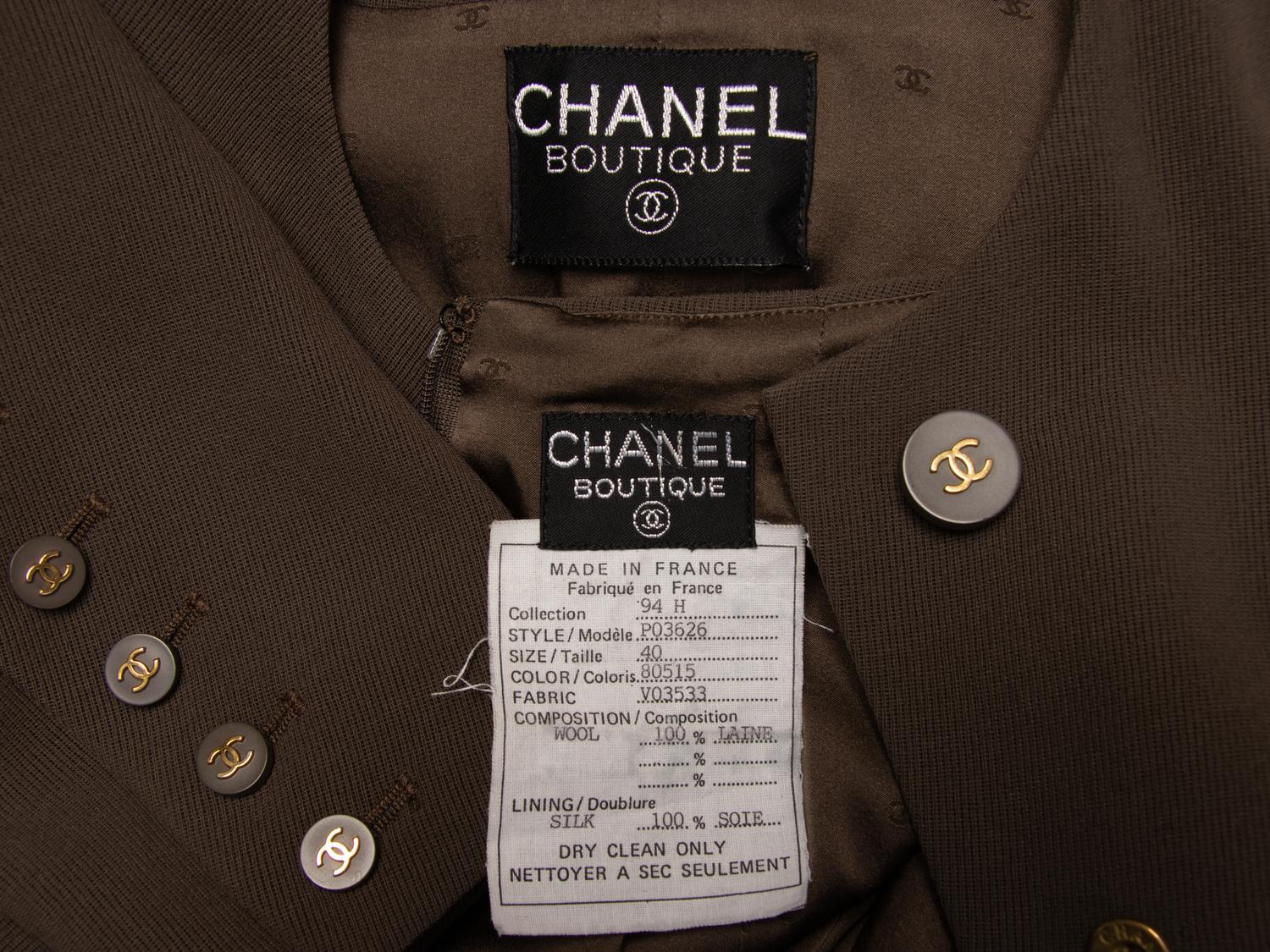 CHANEL, MUTED OLIVE SKIRT SUIT