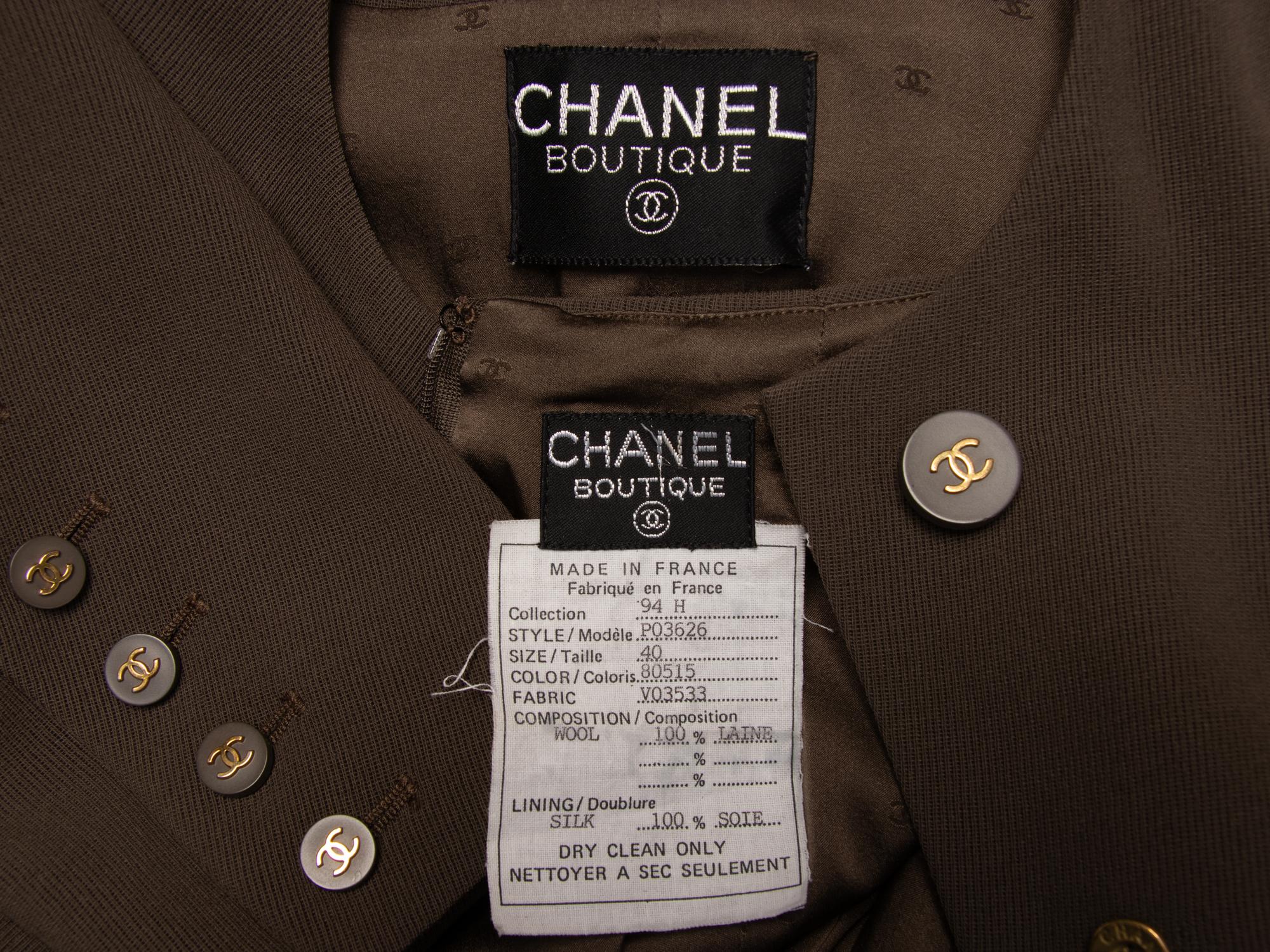 CHANEL, MUTED OLIVE SKIRT SUIT