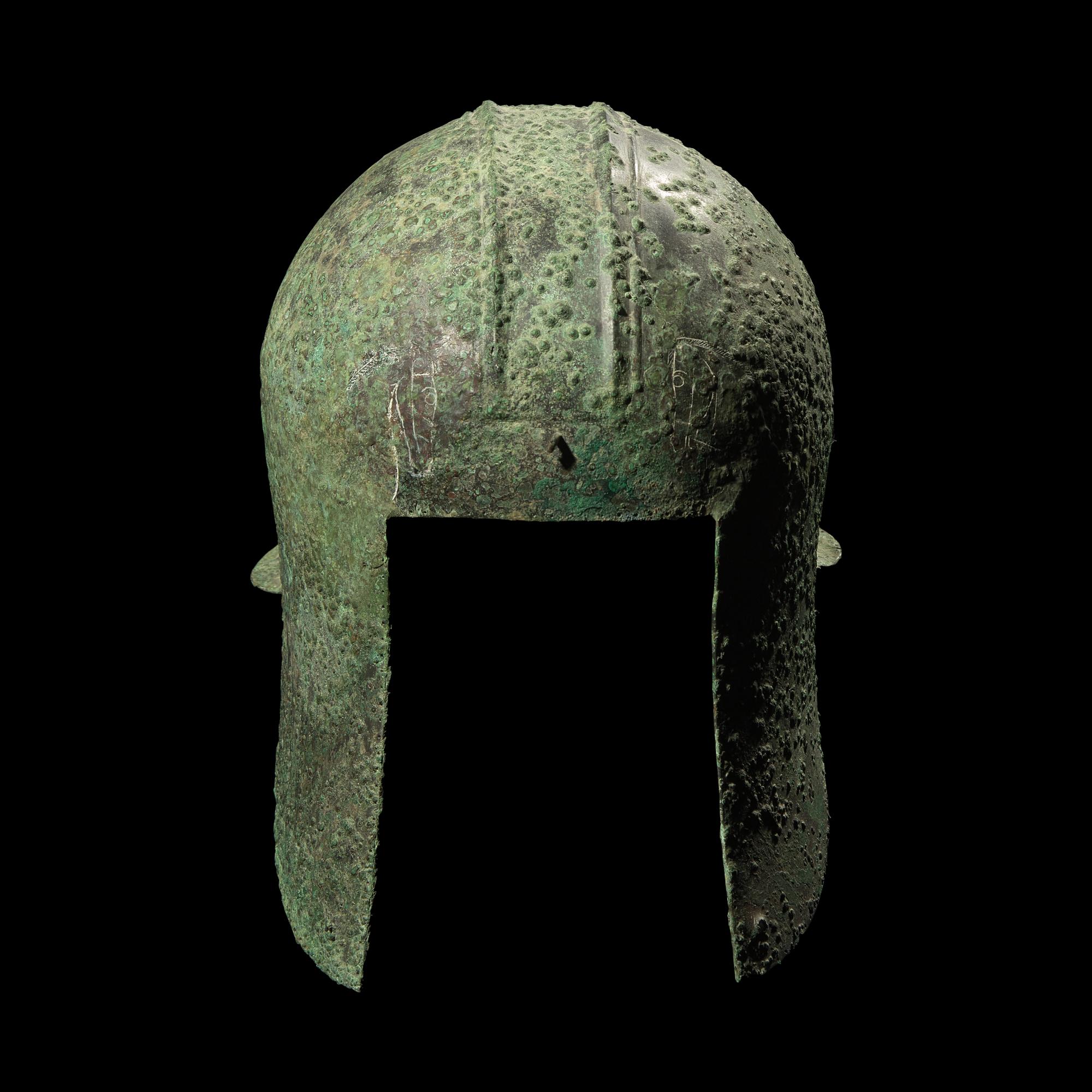 An Illyrian Bronze Helmet Incised with Two Horse Heads