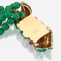 An eighteen karat gold, enamel, star ruby, and glass bead bracelet, David Webb