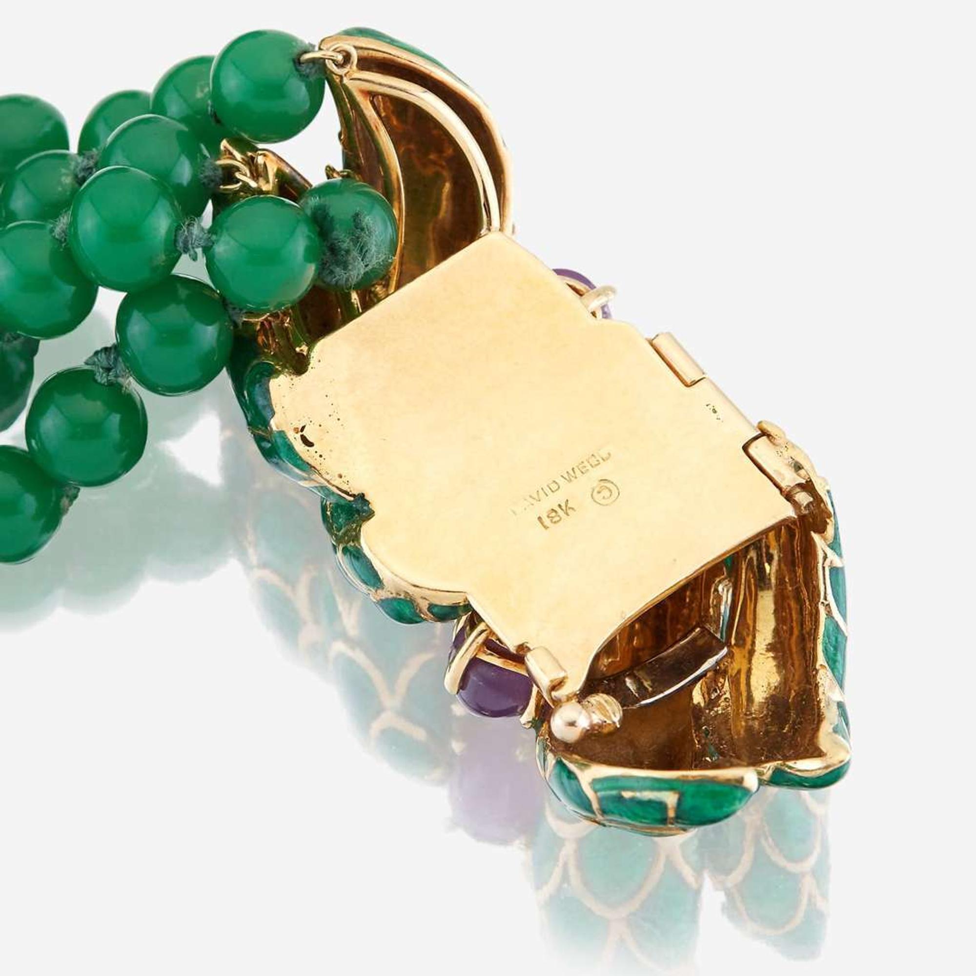 An eighteen karat gold, enamel, star ruby, and glass bead bracelet, David Webb