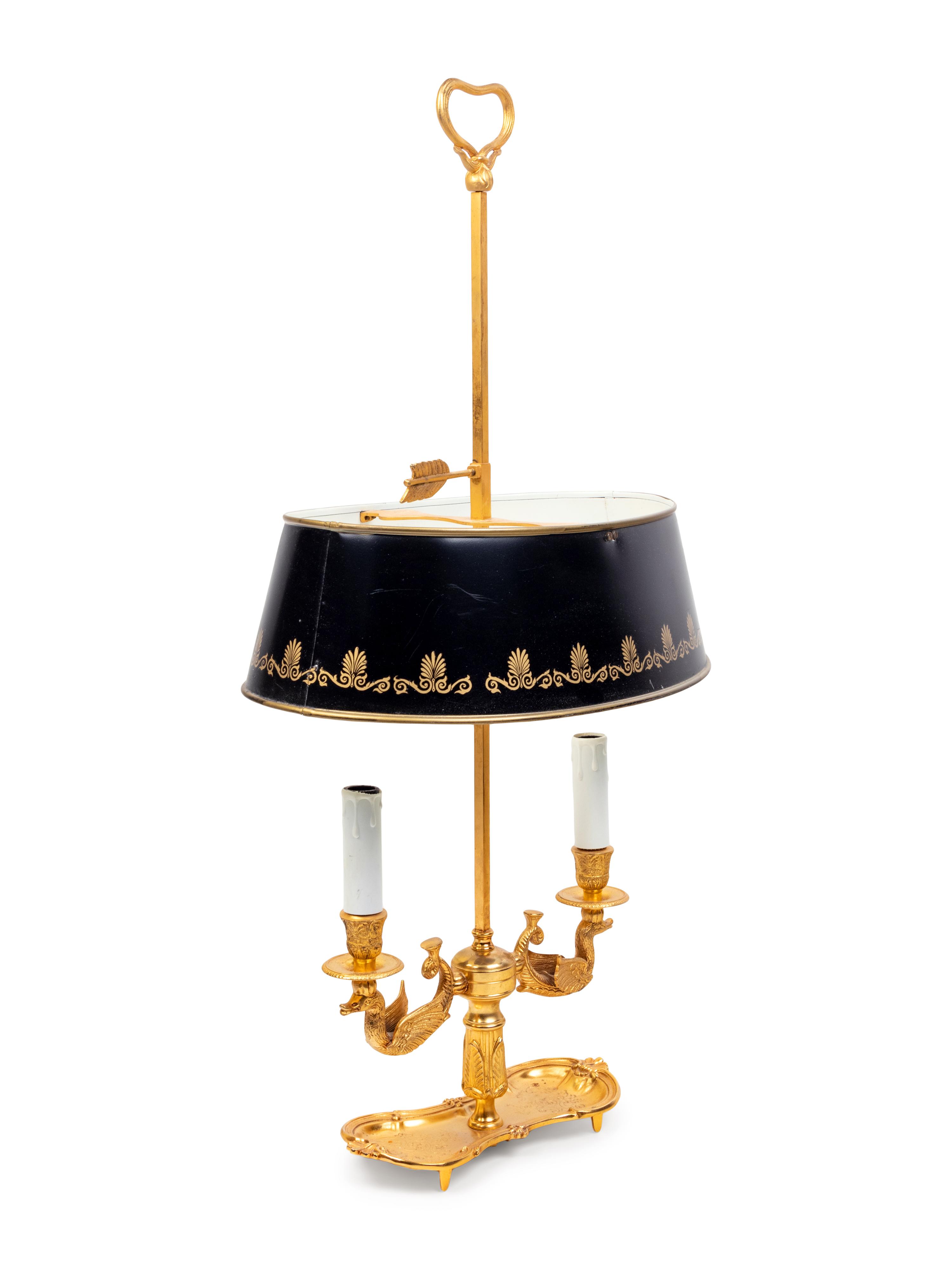 An Empire Style Gilt Bronze and Tôle Bouillotte Lamp
