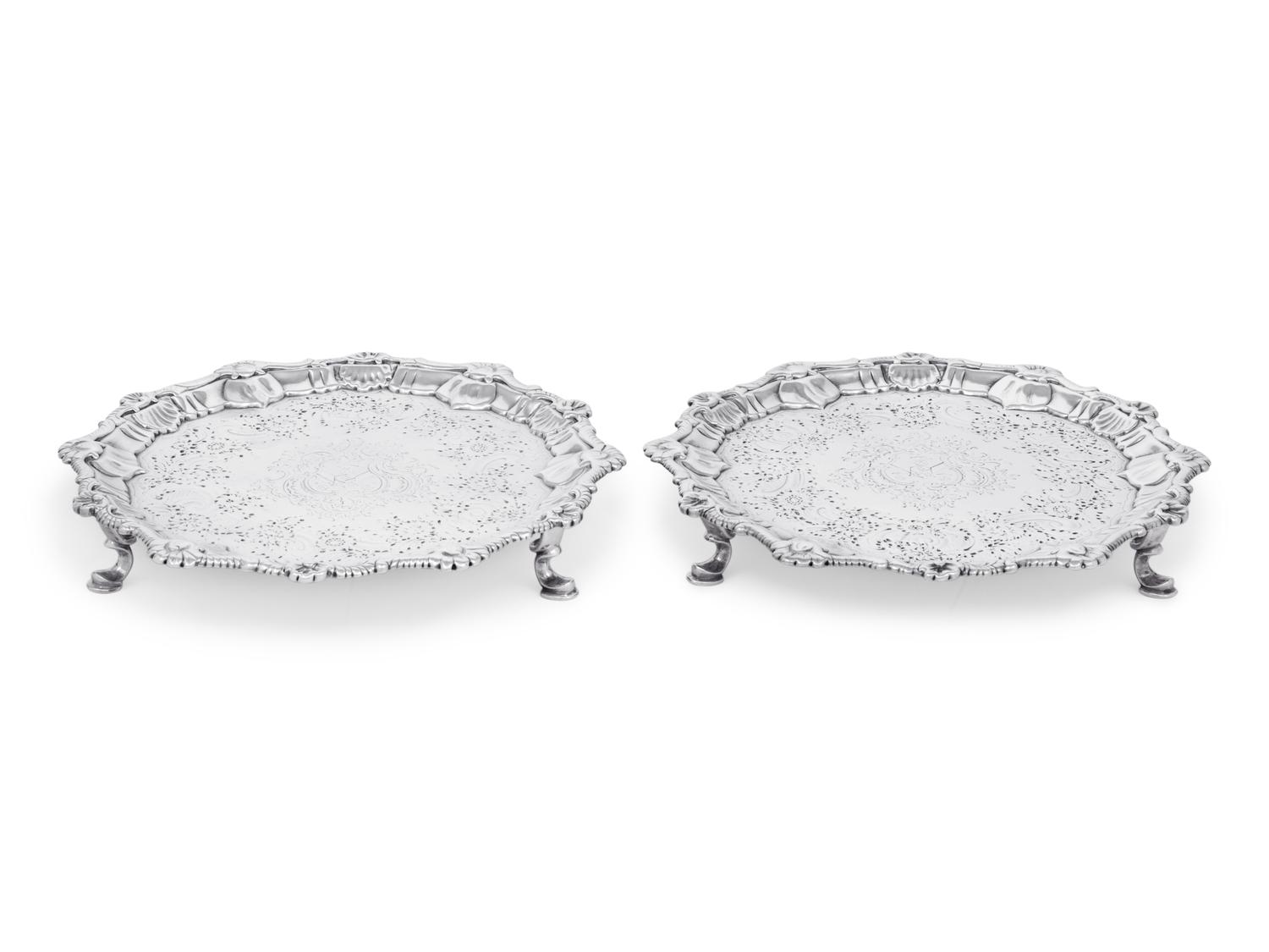 A Pair of George II Silver Salvers
