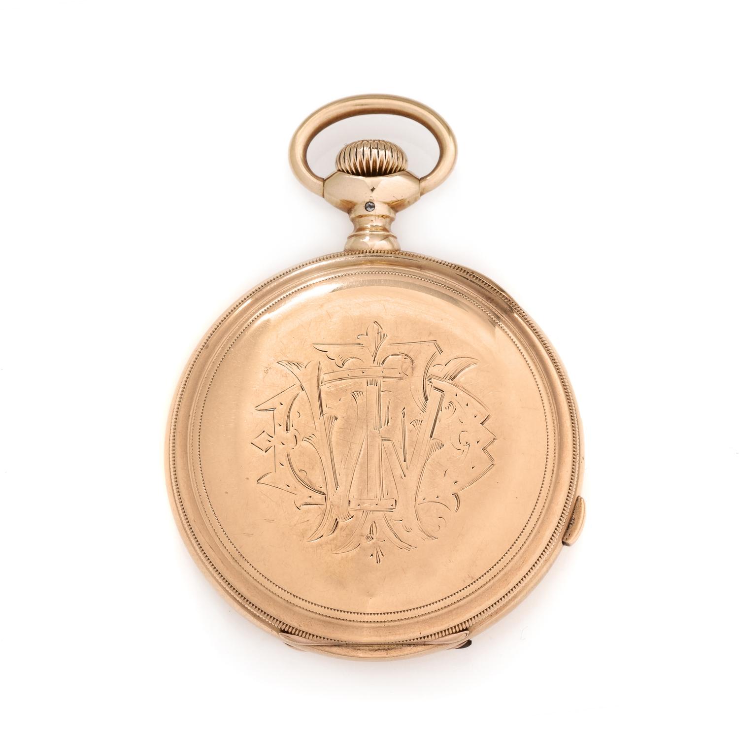 LECOULTRE, 18K YELLOW GOLD HUNTER CASE SPLIT SECOND CHRONOGRAPH POCKET WATCH