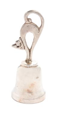 A Mexican Silver Bell, P. Lopez G., 20th Century, the handle in the form of a cat with an arched back.