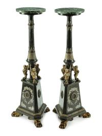 A Pair of Empire Style Painted and Parcel Gilt Pedestals