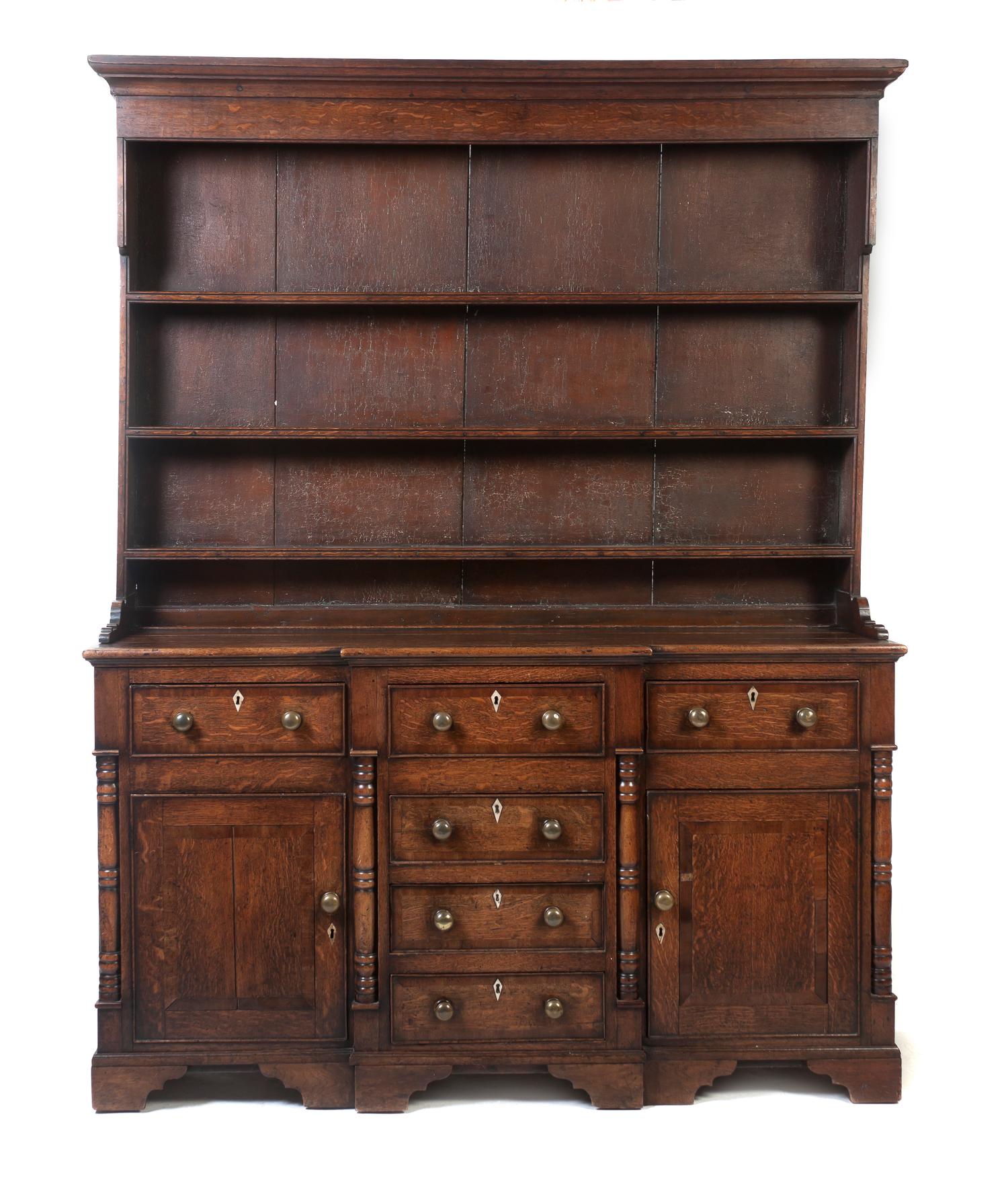 A Cockbeaded Oak Welsh Dresser, Height 84 1/2 inches.