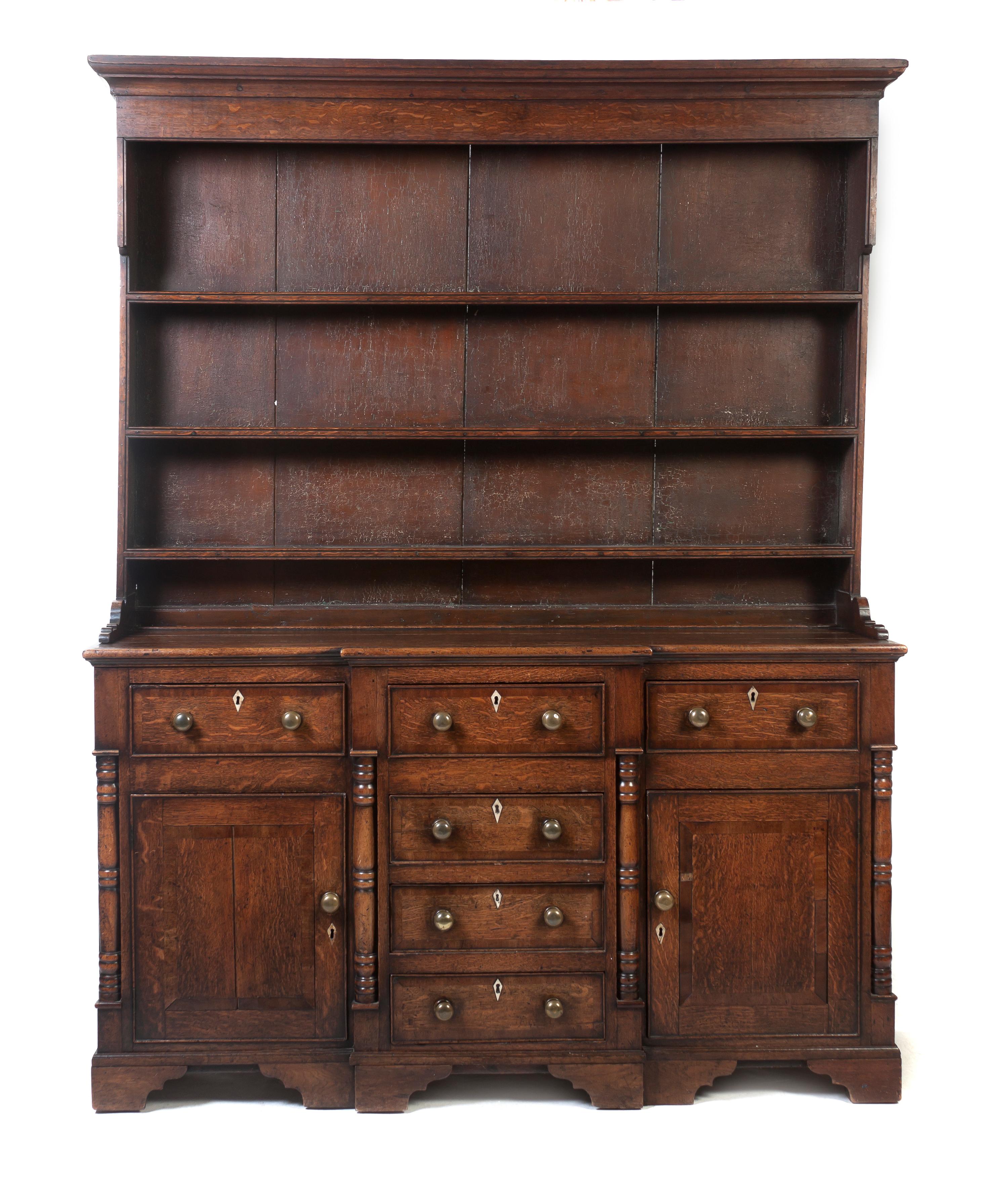 A Cockbeaded Oak Welsh Dresser, Height 84 1/2 inches.