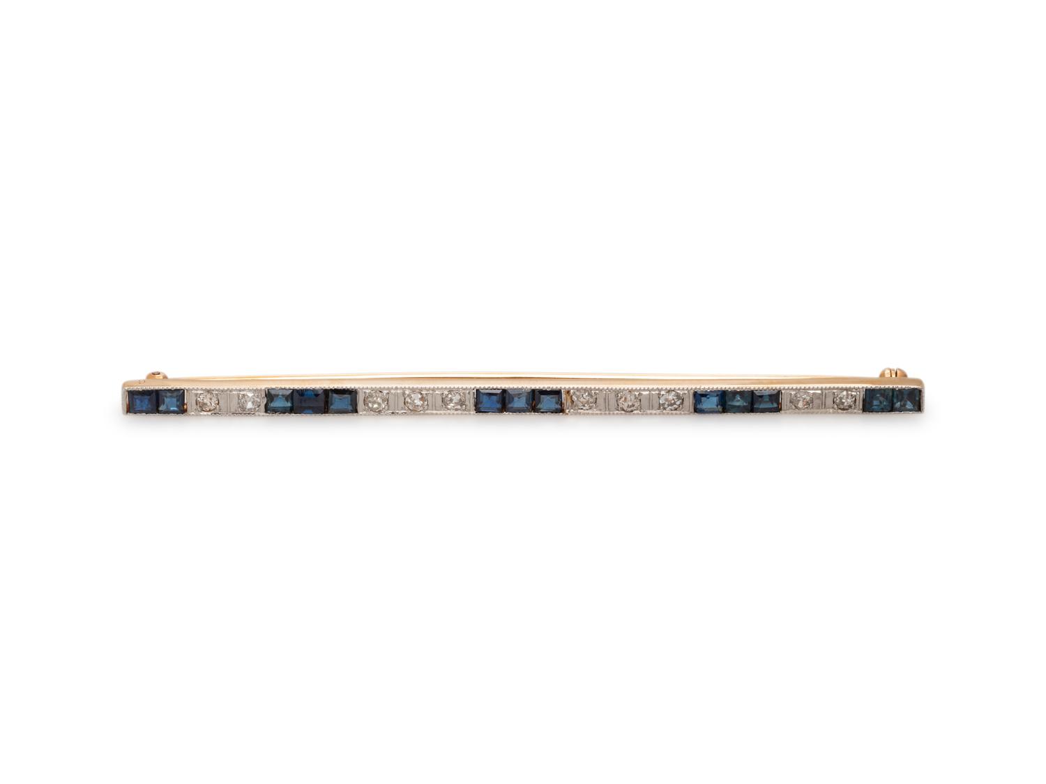 DIAMOND AND SAPPHIRE BAR BROOCH