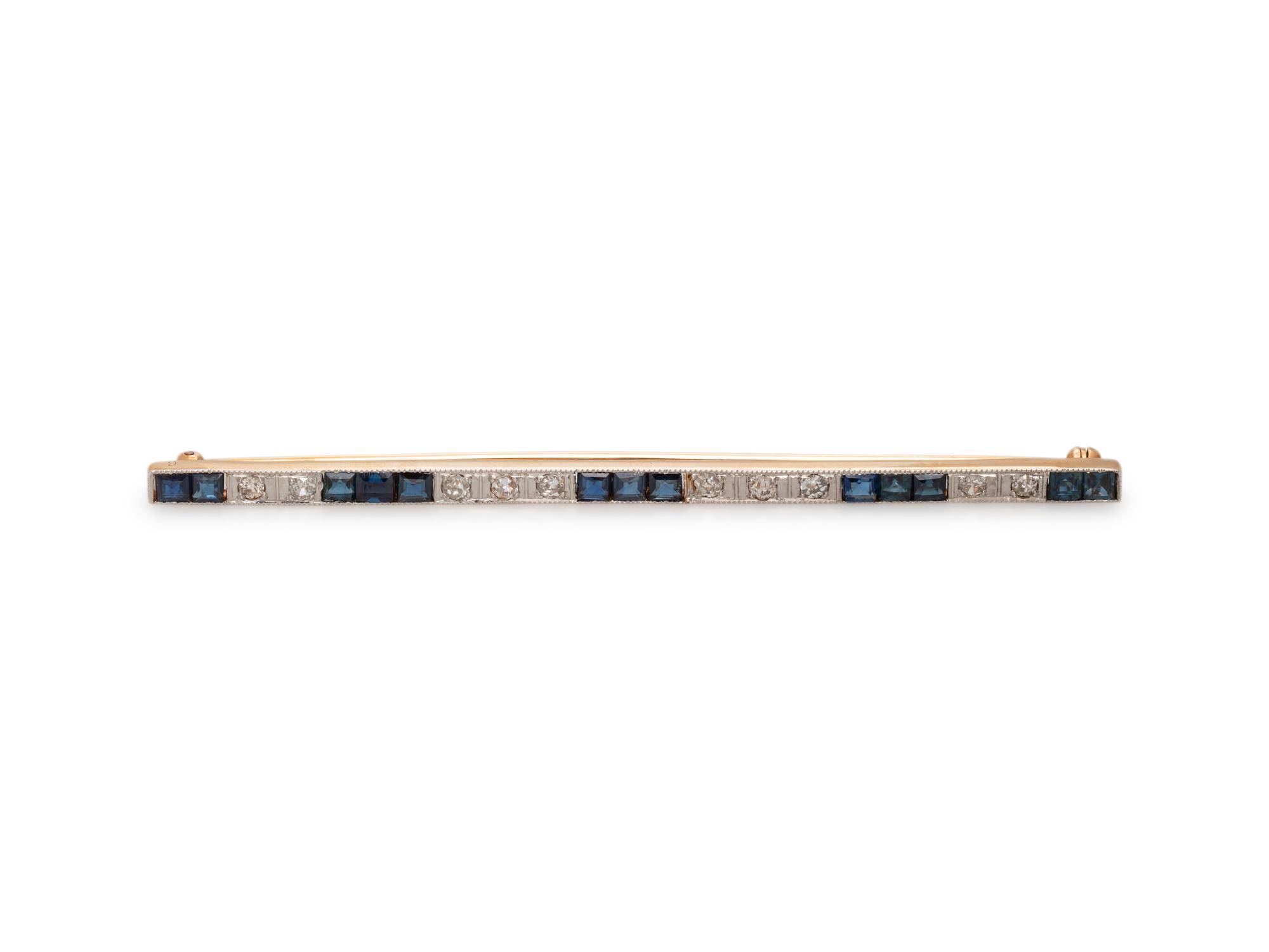 DIAMOND AND SAPPHIRE BAR BROOCH