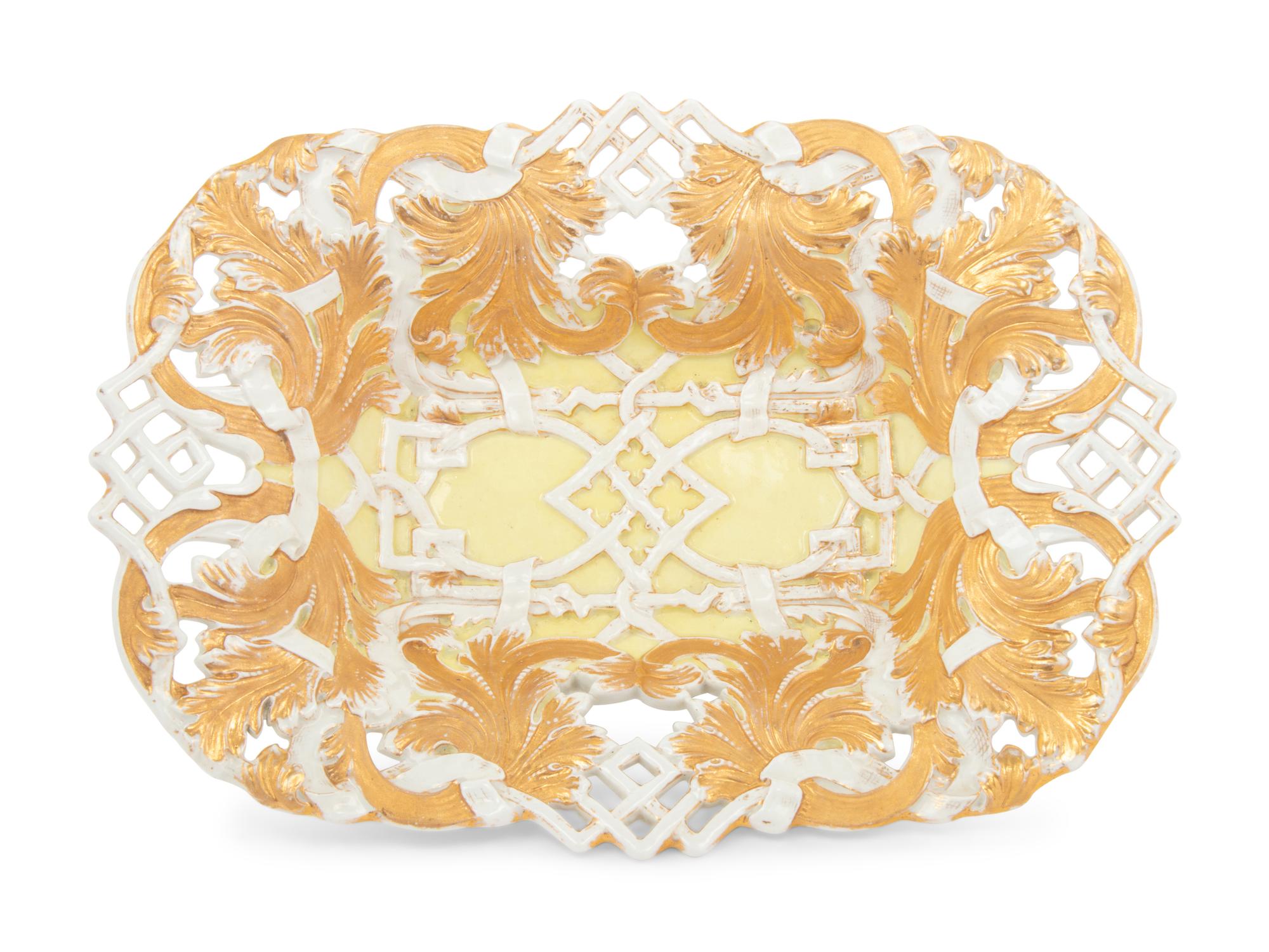 A Meissen Parcel Gilt Porcelain Reticulated Dish