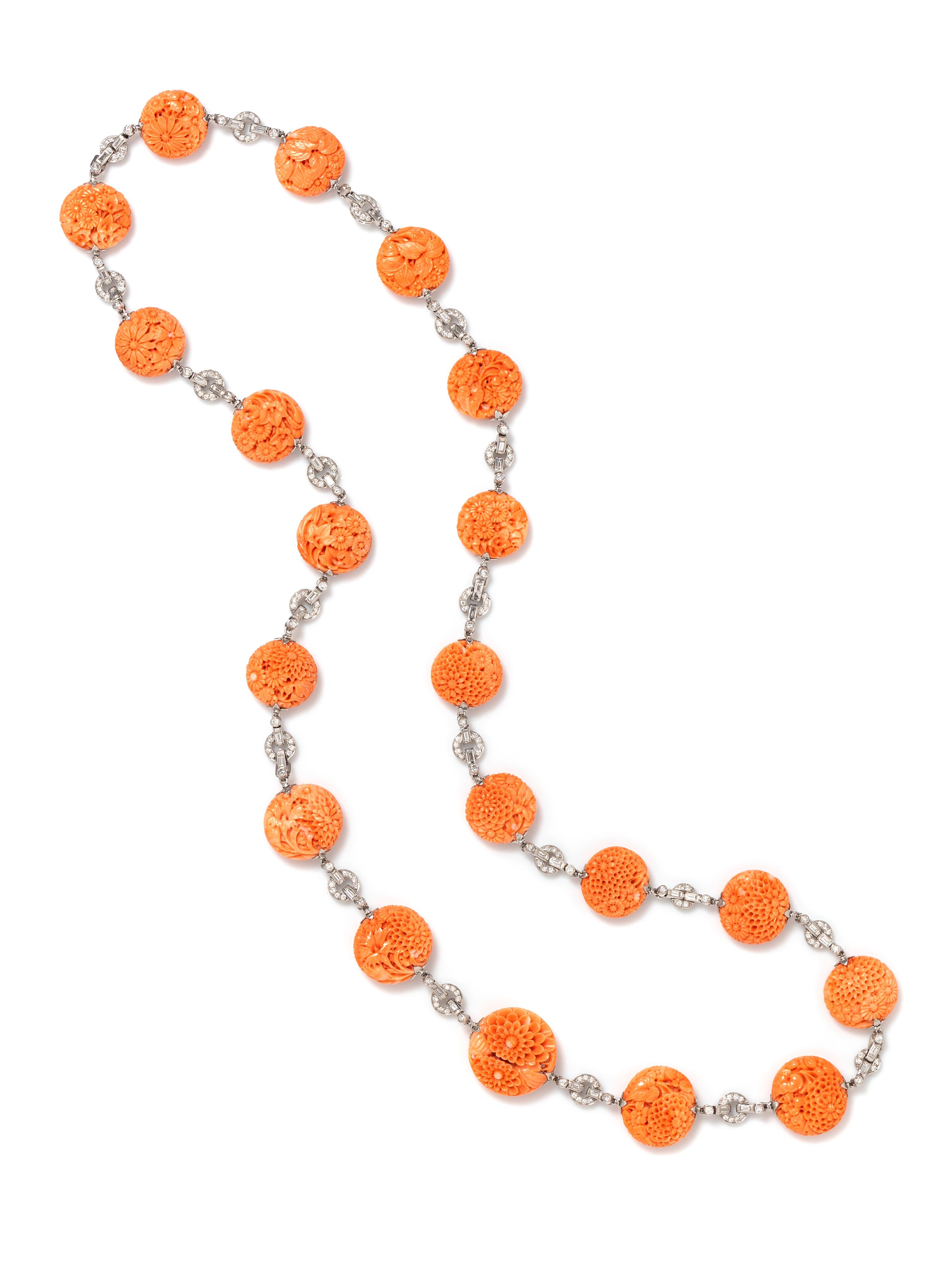 PLATINUM, DIAMOND AND CARVED CORAL CONVERTIBLE SET