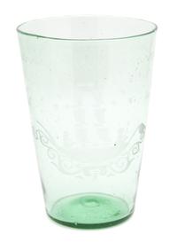A Continental Blown Bottle Green Vase with Etched Decoration Height 8 1/8 inches. — 19TH CENTURY