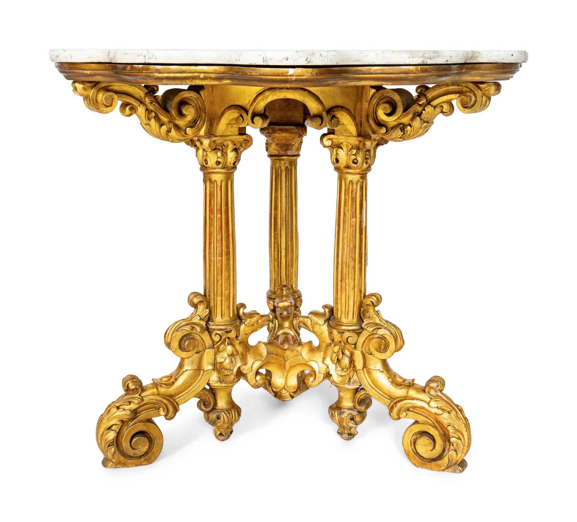 A Florentine Carved Giltwood and Scagliola Top Center Table