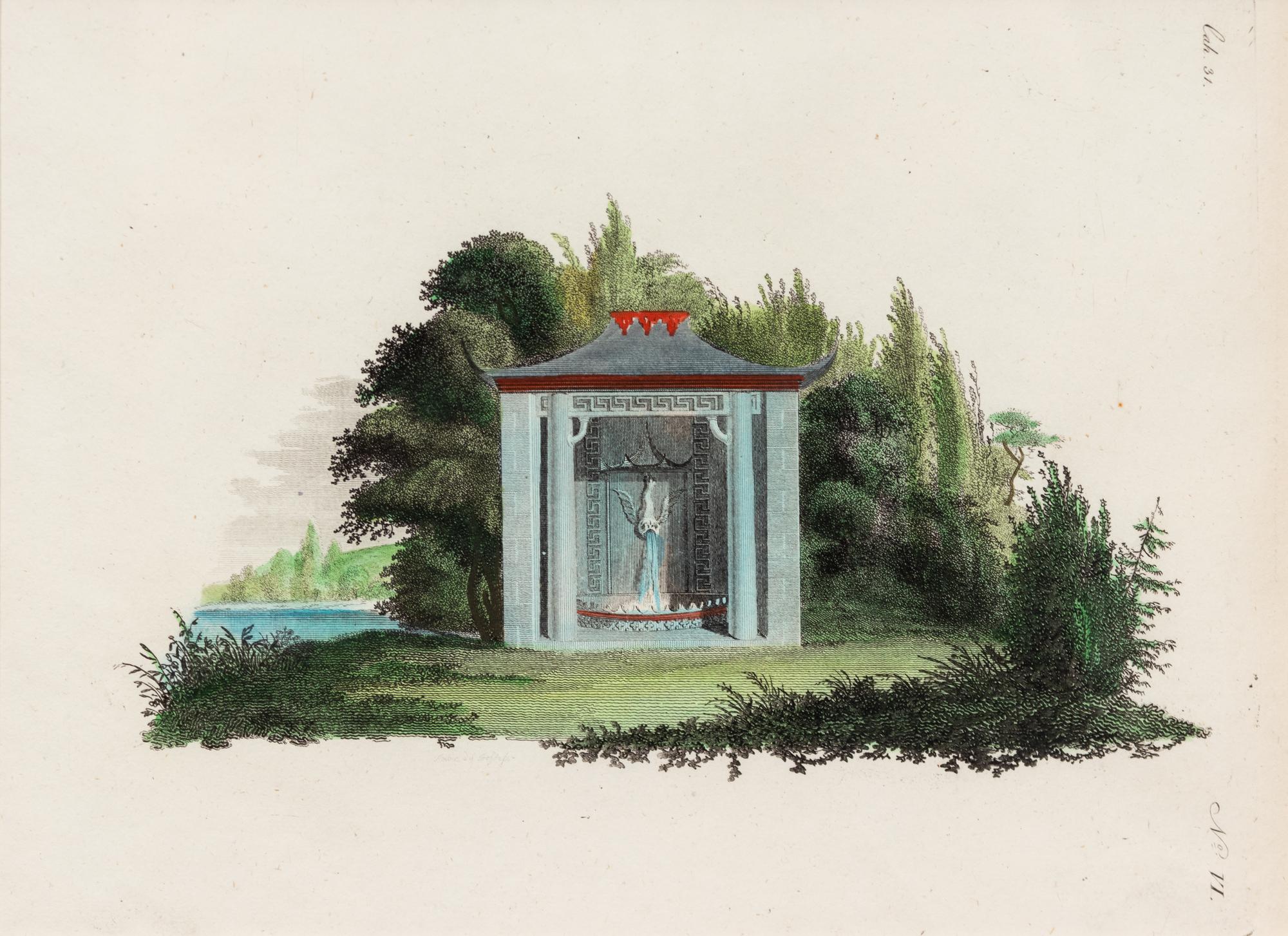 A Collection of Gilt Framed Hand Colored Engravings of Follies Framed size 12 3/8 x 15 3/8 inches. — 19TH CENTURY
