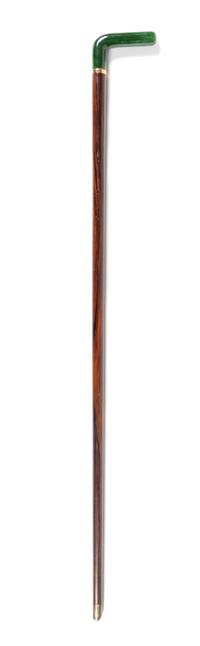 An English 9-Karat and Hardstone Mounted Cane Length 37 1/2 inches. — MAKER'S MARK BJ, LONDON, 1927