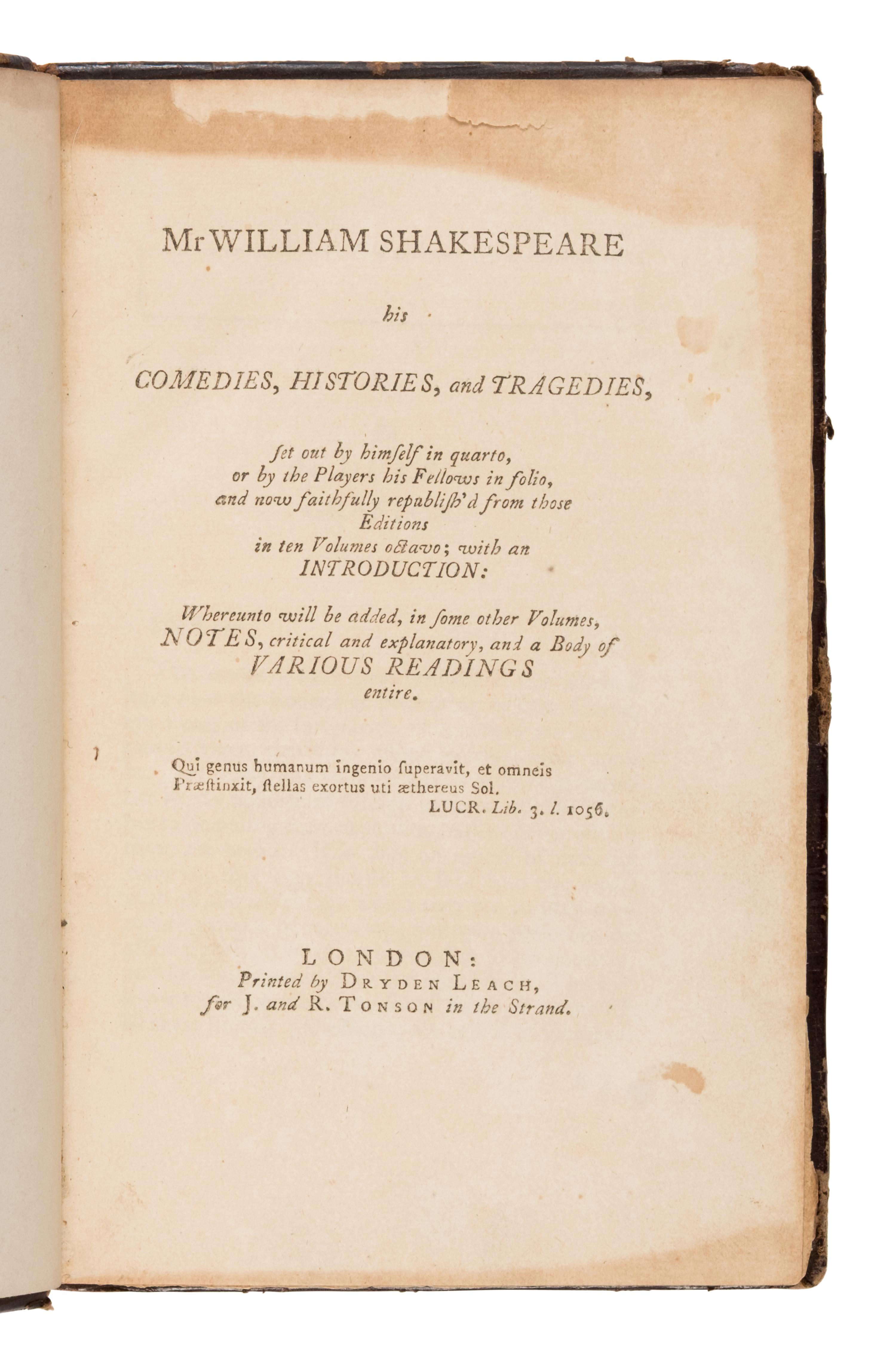 [Literature] Shakespeare, William. Mr William Shakespeare: his Comedies, Histories, and Tragedies...