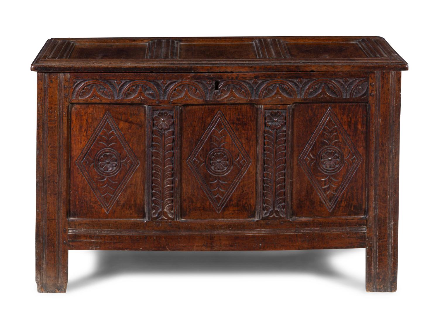 A Charles II Carved Oak Blanket Chest