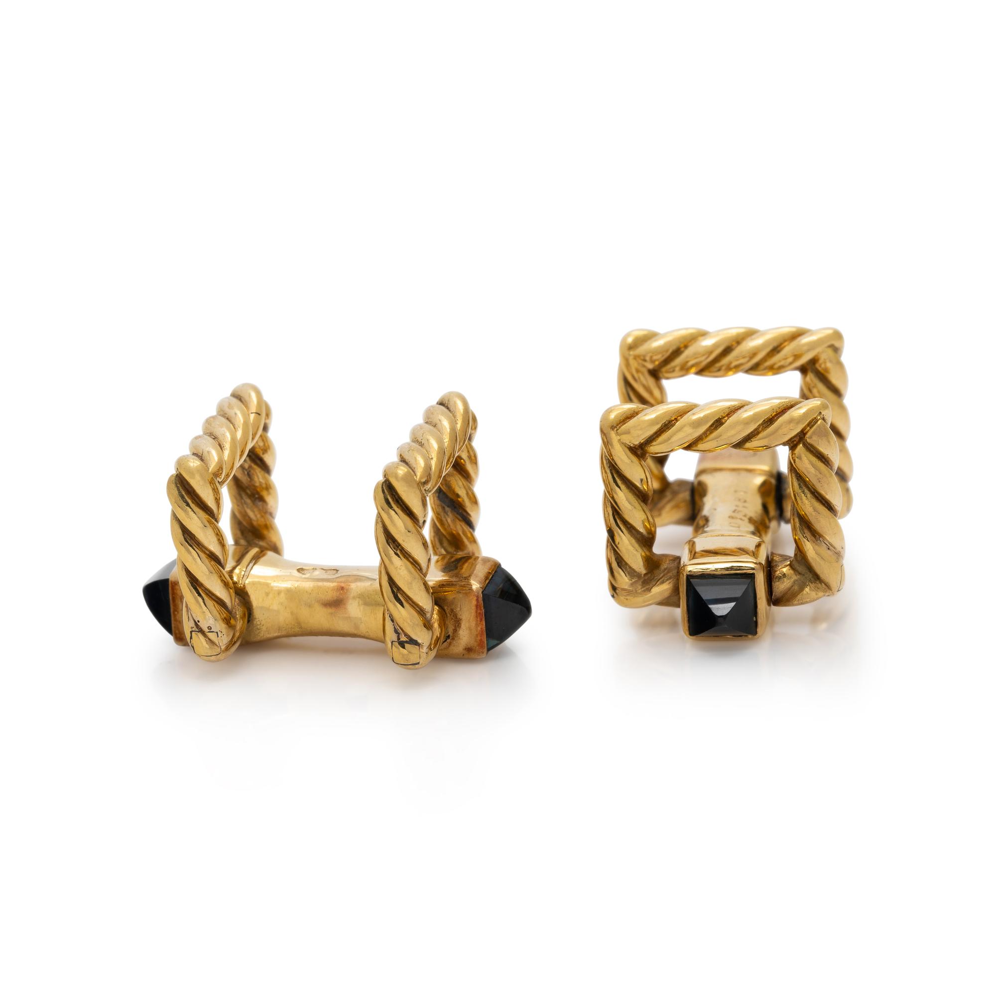 CARTIER PARIS, YELLOW GOLD AND SAPPHIRE CUFFLINKS