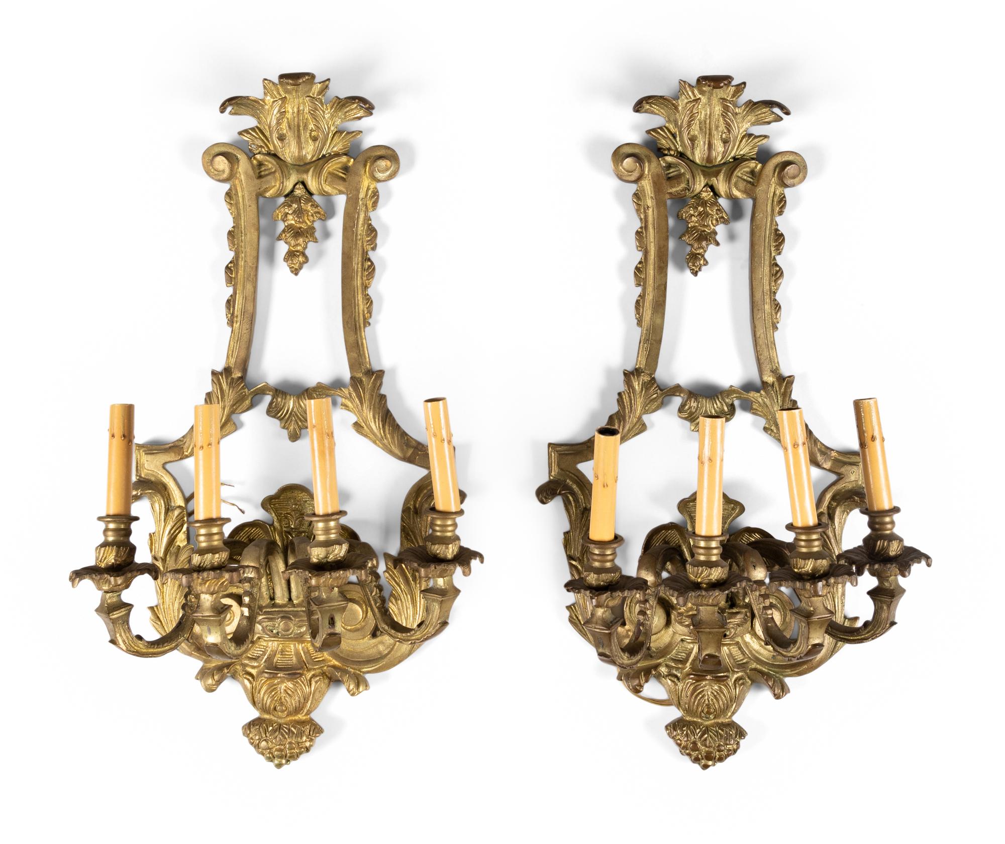 A Pair of Napoleon III Style Gilt Bronze Four-Light Sconces