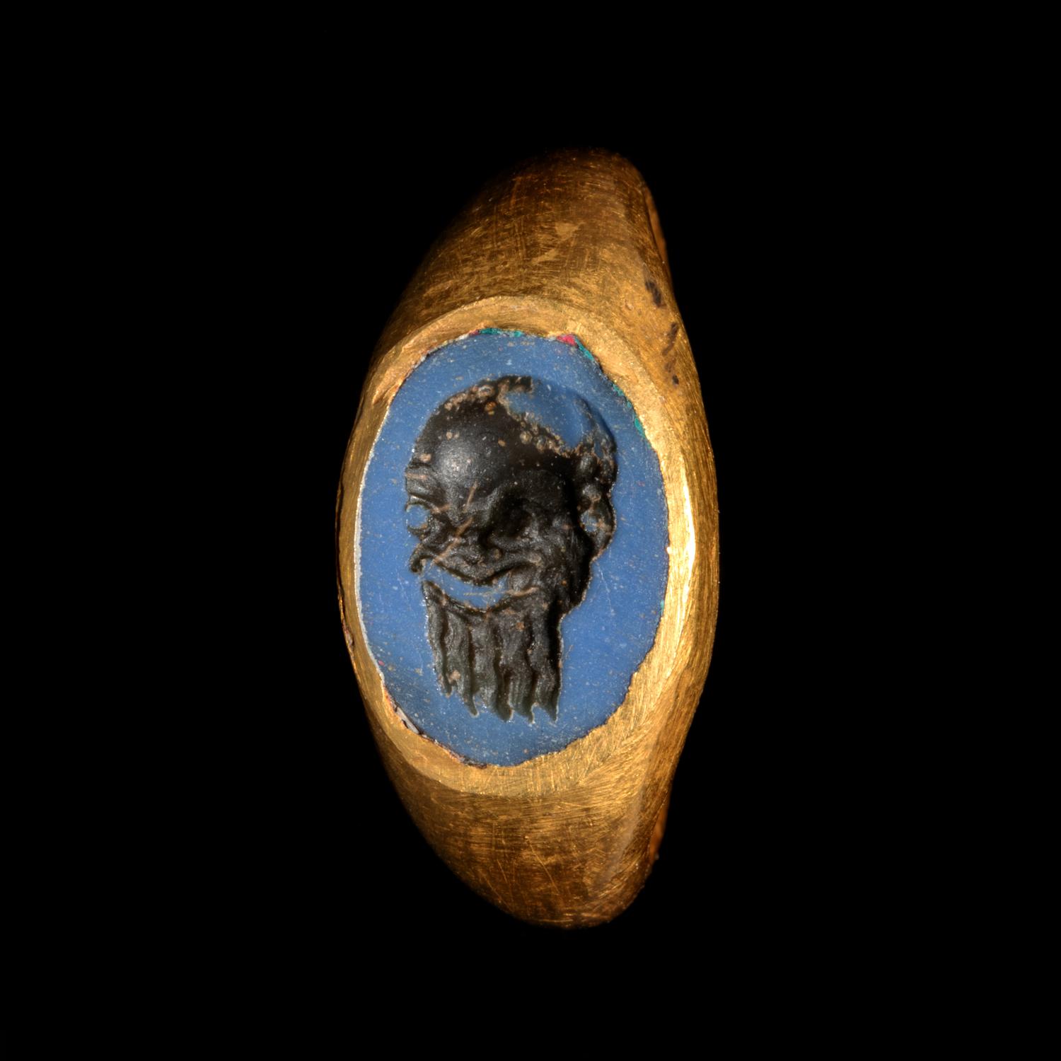 A Roman Gold Finger Ring with Jasper Intaglio of a Theater Mask