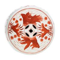A Chinese Red and White-Glazed Porcelain Barrel-Form Garden Seat — 20TH CENTURY