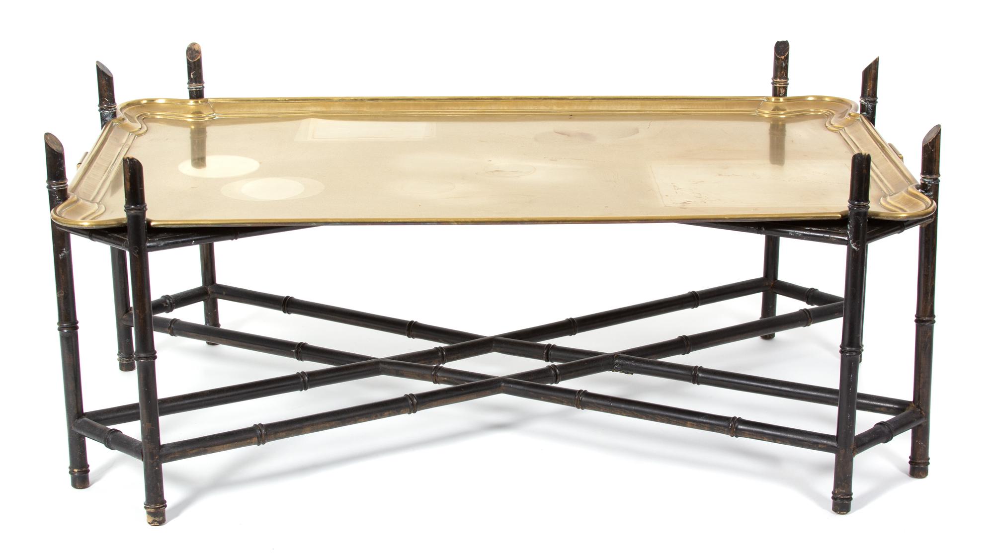 An Anglo-Indian Brass Tray-Top Low Table Height 20 1/2 x width 48 x depth 28 inches. — 20TH CENTURY