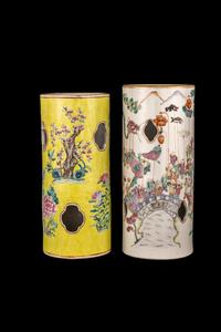 Two Chinese Famille Rose Porcelain Hat Stands