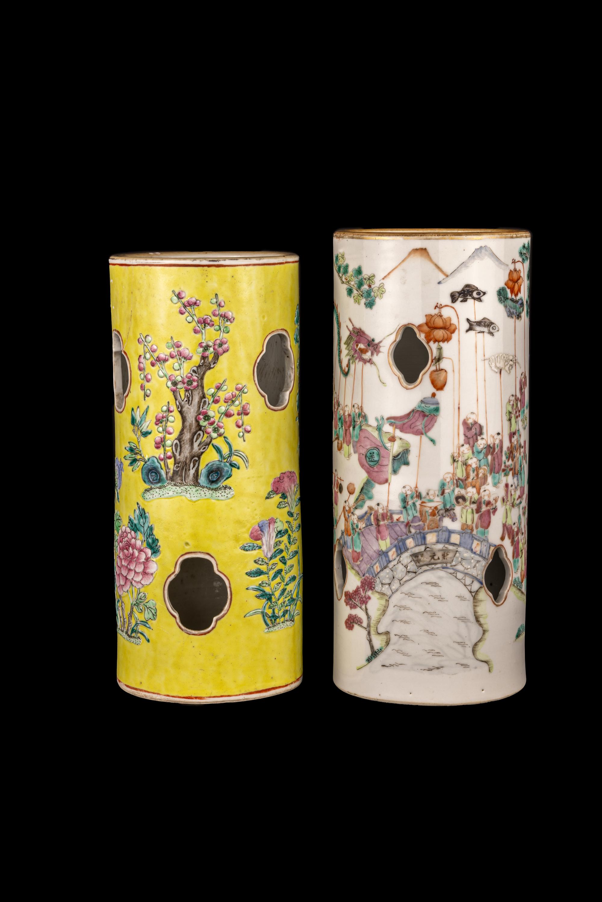 Two Chinese Famille Rose Porcelain Hat Stands