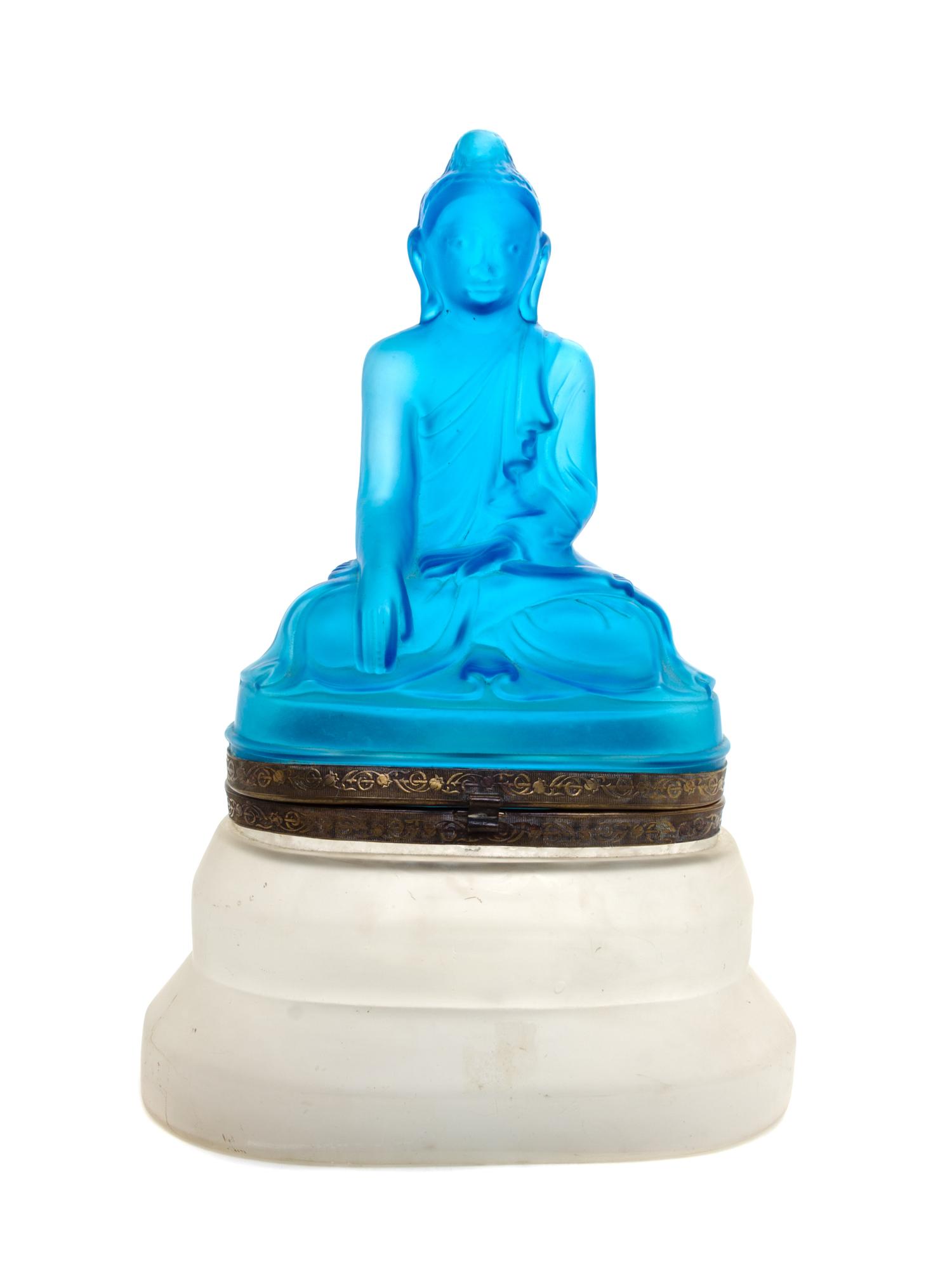 A German Blue and Frosted Glass Figural Box Height 13 1/2 inches. — 20TH CENTURY