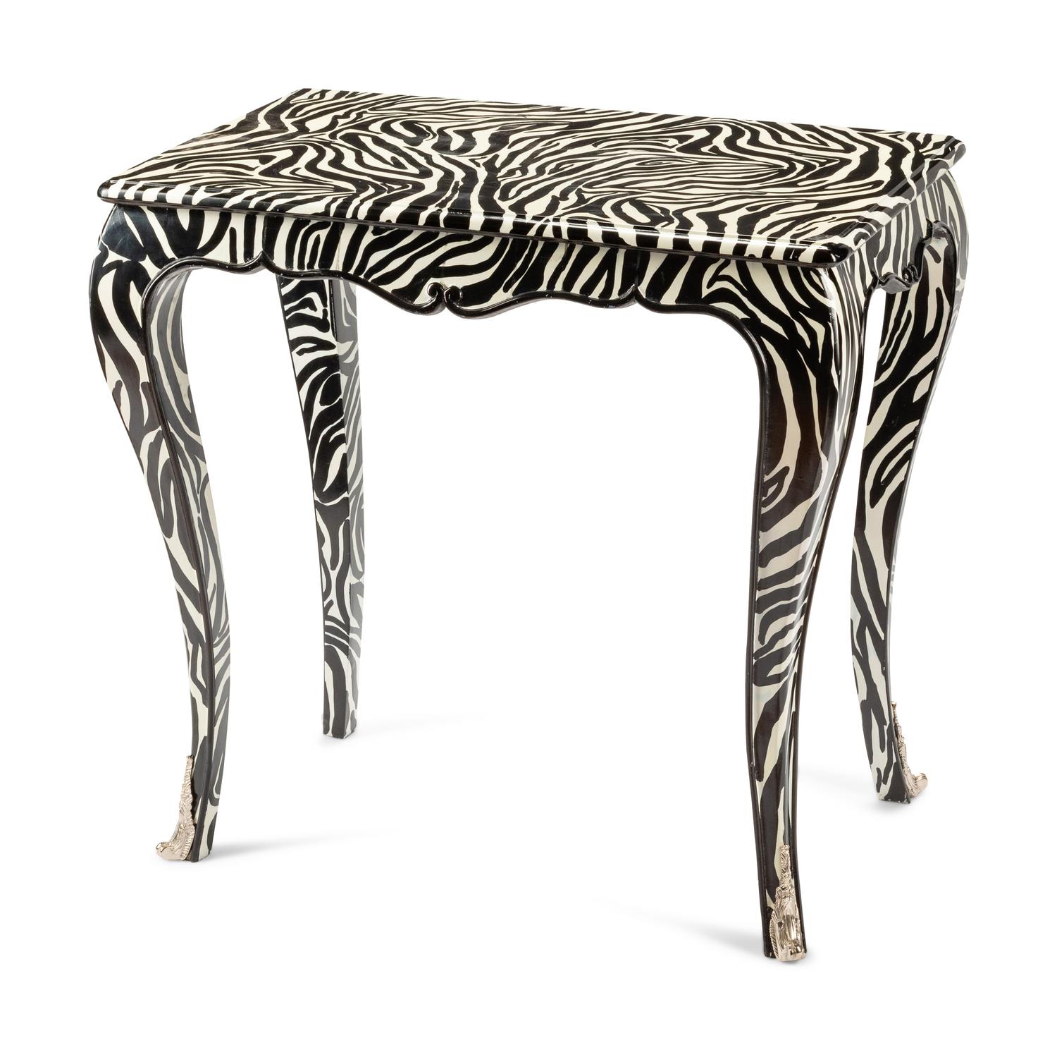 A Silvered Bronze Mounted Zebra Motif Table