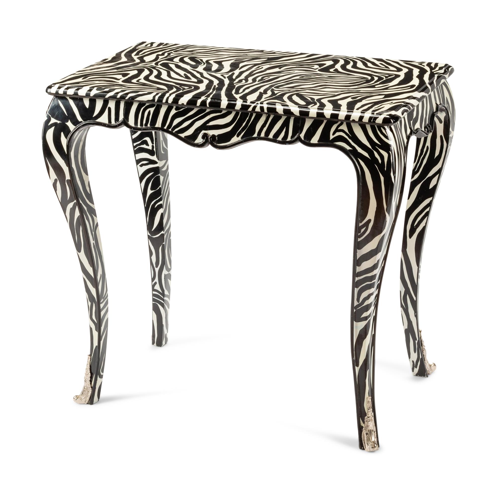 A Silvered Bronze Mounted Zebra Motif Table