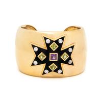 AMETHYST, PERIDOT, DIAMOND, ENAMEL, AND YELLOW GOLD CUFF BRACELET