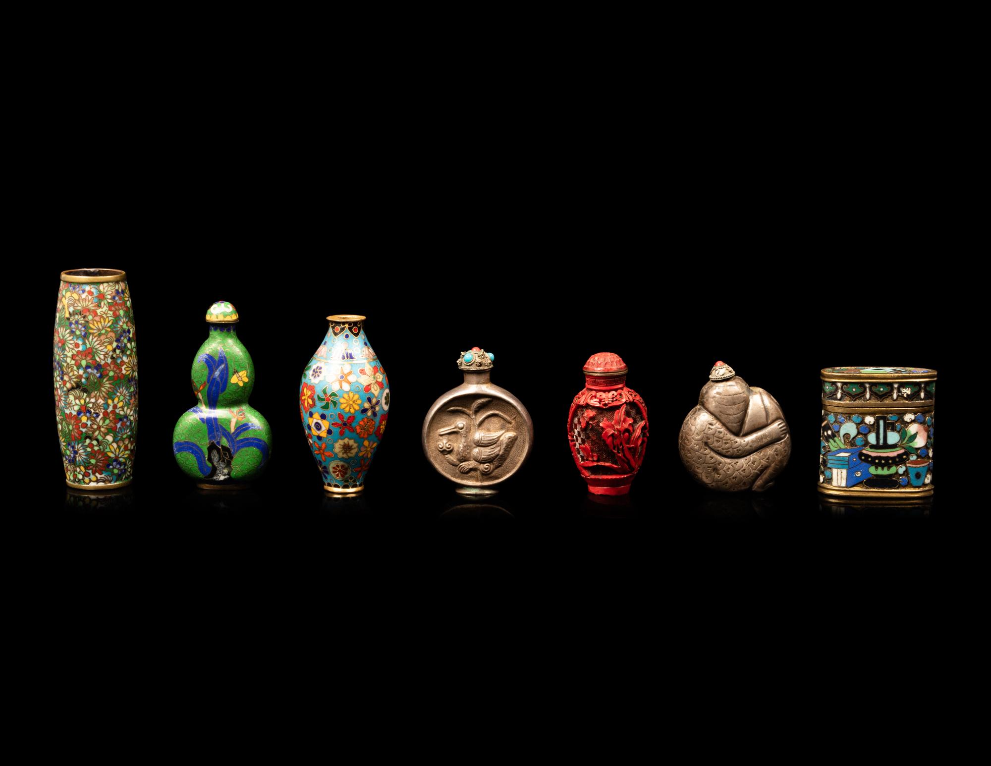 Seven Chinese Snuff Bottles and Miniature Vessels