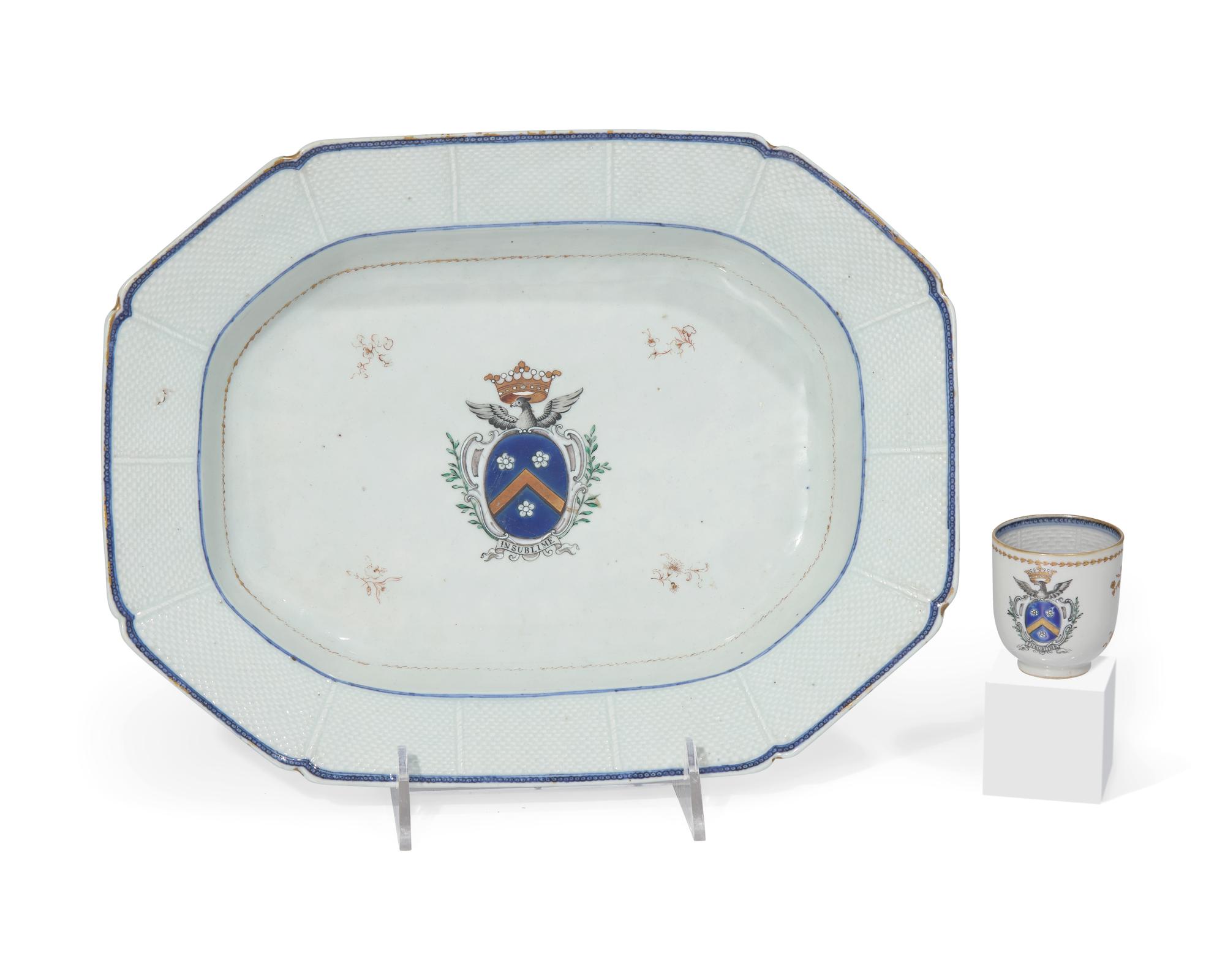 A group of ten Chinese Export porcelain tablewares from the "Reid Service," made for the French or English Market, circa 1770-1785