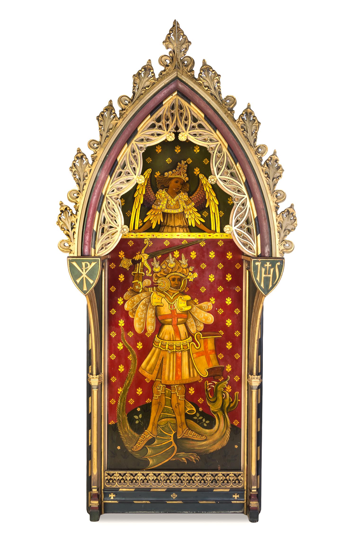 A Gothic Style Painted Altar Panel, BRITISH, 19TH CENTURY, Height 92 x width 41 3/4 inches. — BRITISH, 19TH CENTURY,