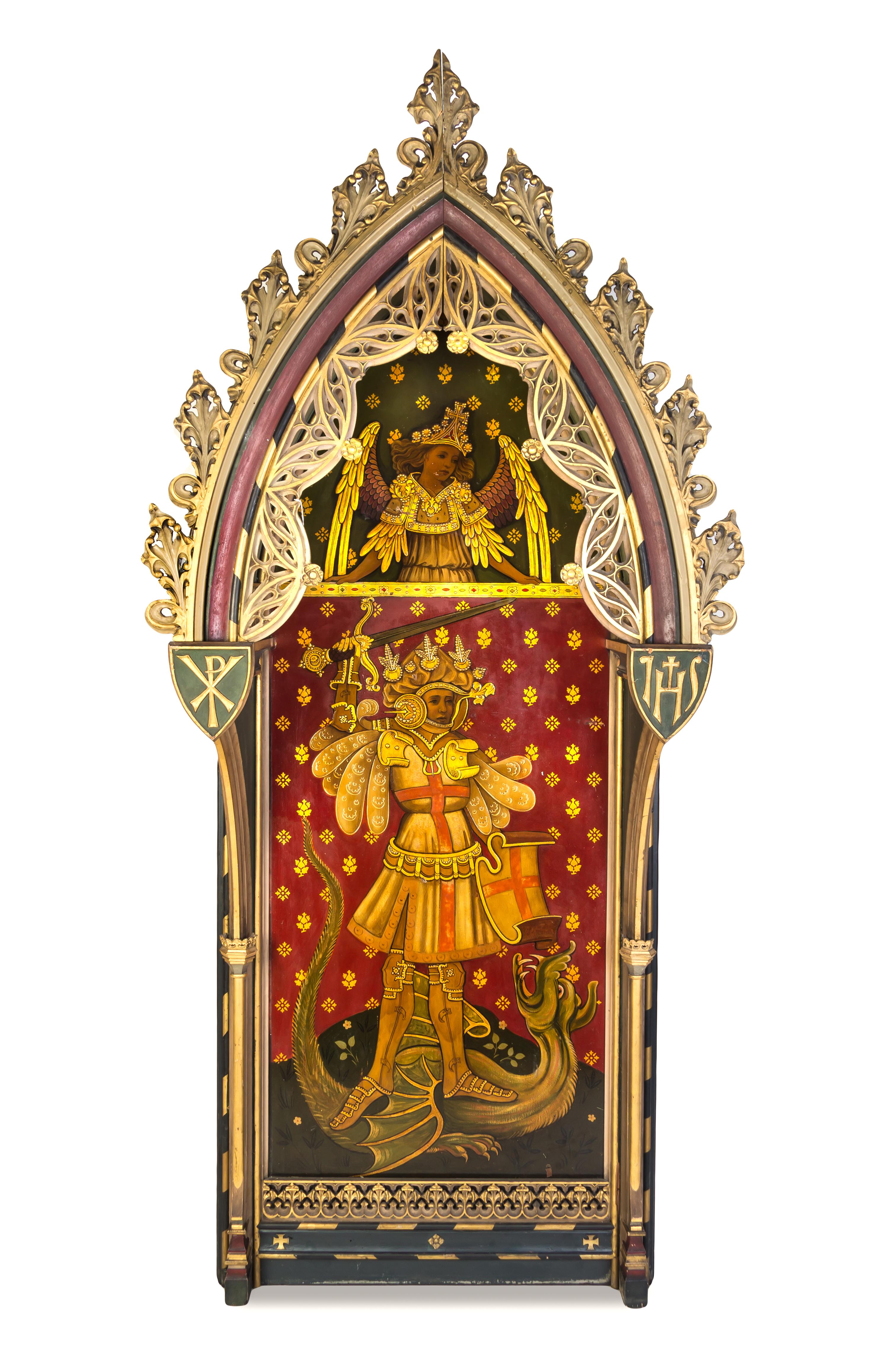 A Gothic Style Painted Altar Panel, BRITISH, 19TH CENTURY, Height 92 x width 41 3/4 inches. — BRITISH, 19TH CENTURY,