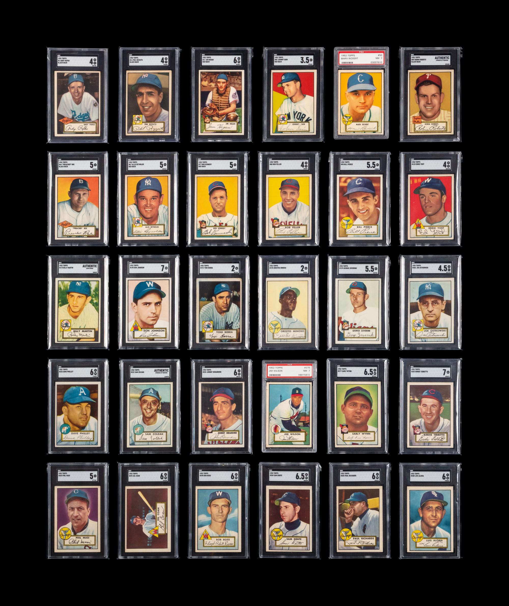 A Near Set of 1952 Topps Baseball Cards (371/407) Featuring Over 60 High Numbers