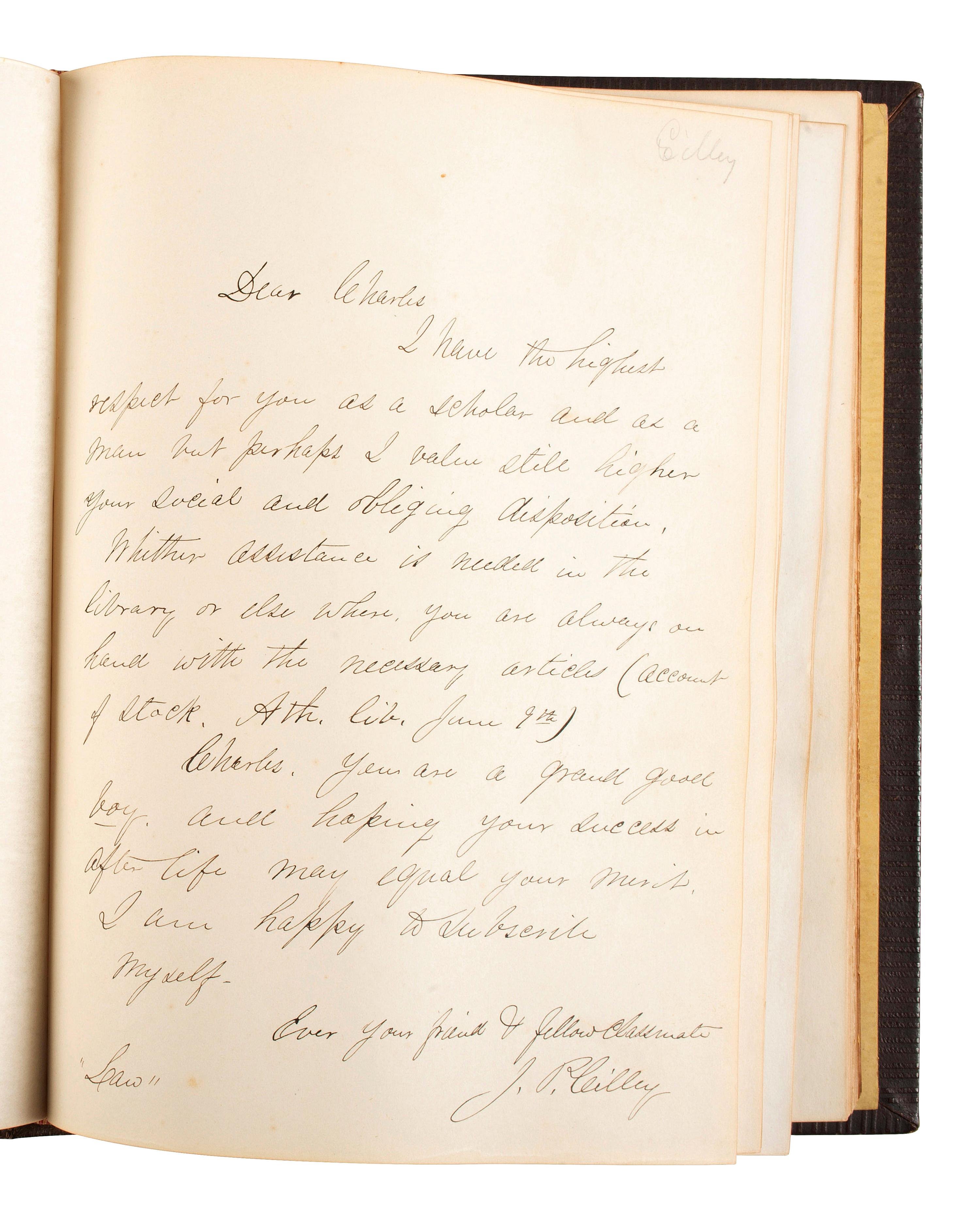 [CHAMBERLAIN, Joshua Lawrence (1828-1914)]. 1858 Bowdoin College yearbook with signatures and photographs of Joseph S. CHAMBERLAIN, Alpheus S. PACKARD, and others. [ With :] Bowdoin in the War. SIGNED by Chamberlain.