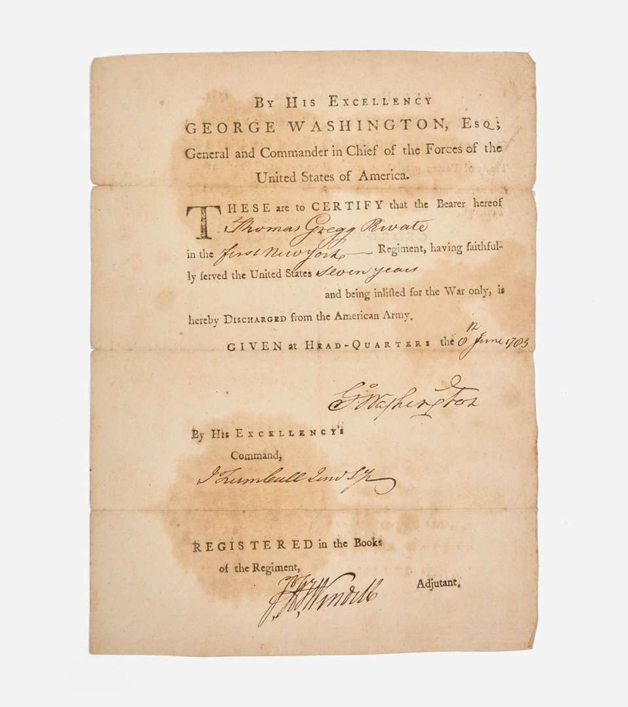 [Presidential] Washington, George Partially-Printed Document, signed