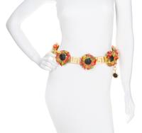A Gianni Versace Multicolor Floral and Greco Link Belt, 30"- 33.5" x 1.25"; Medallion: 2.5" x 2.5".