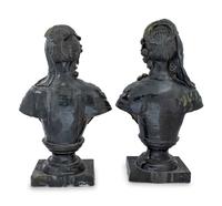 A Pair of French Green Glazed Terra Cotta Busts