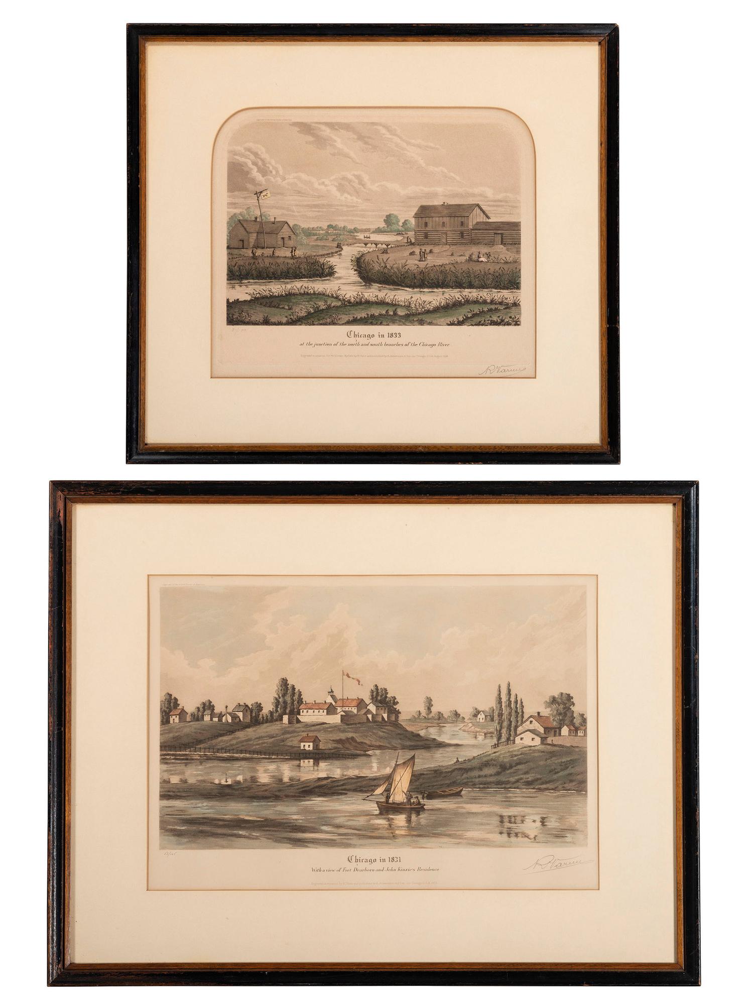 [CHICAGO]. A group of 2 prints of Chicago in 1831 and 1833.