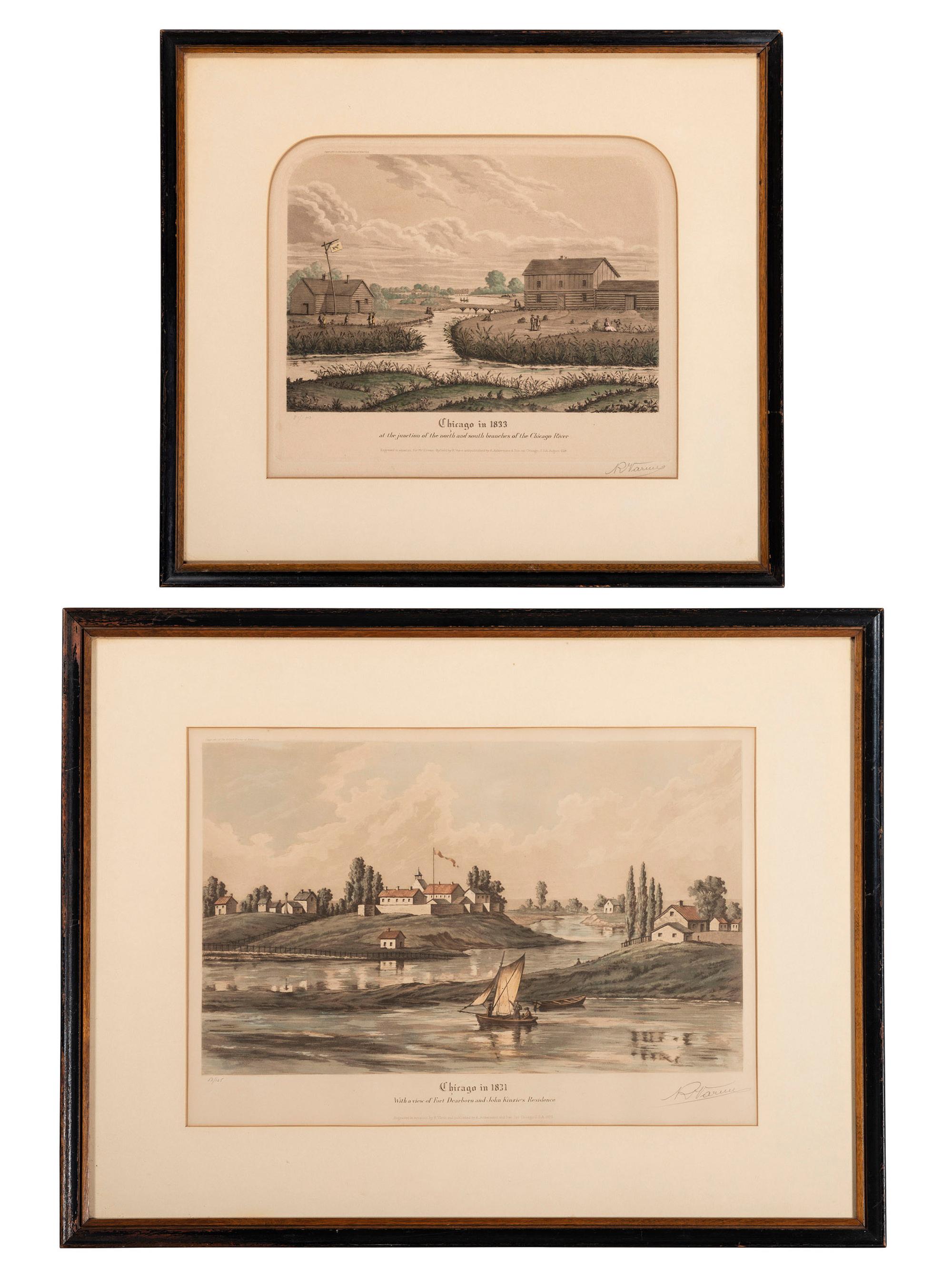 [CHICAGO]. A group of 2 prints of Chicago in 1831 and 1833.
