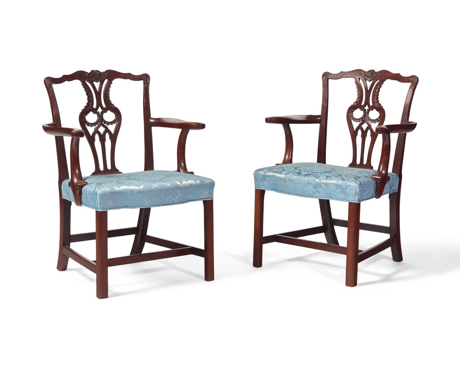 A Pair of Chippendale Style Carved Mahogany Armchairs